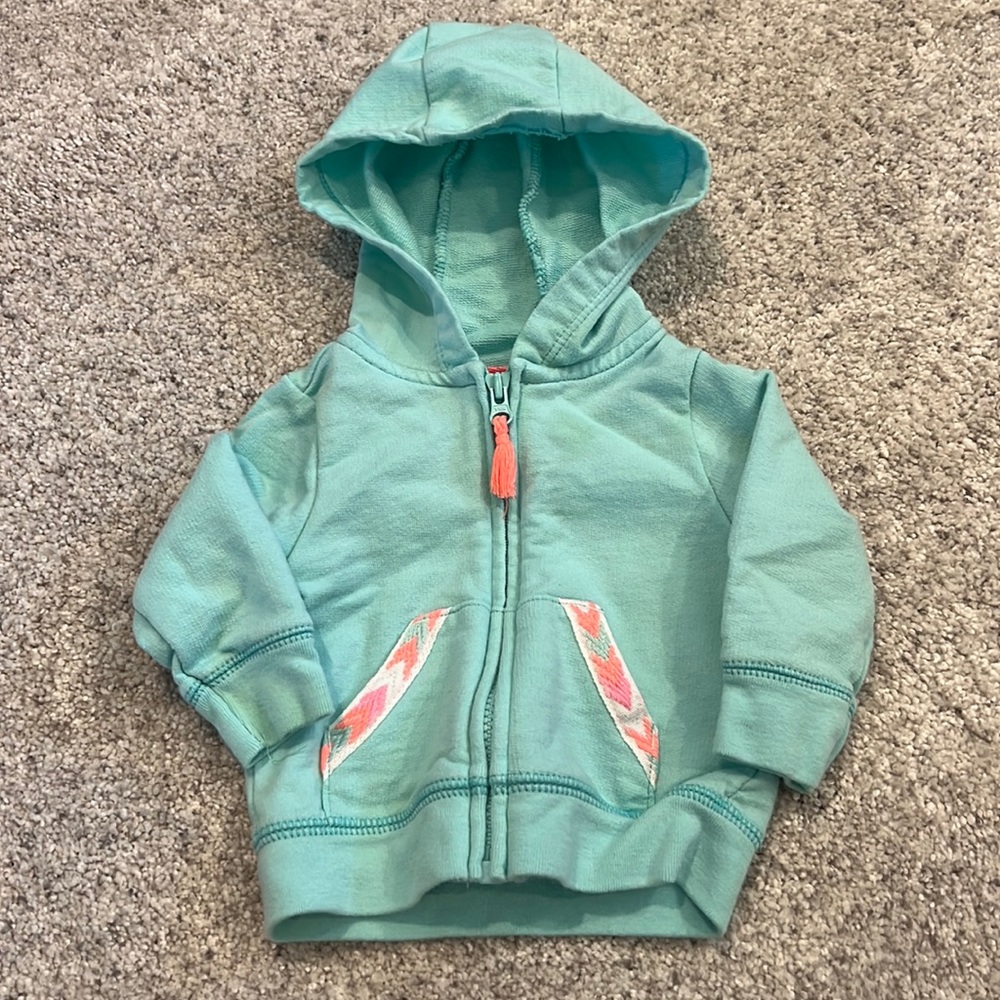 Carter’s newborn zip up hooded jacket with embroidered pocket detail and fringe